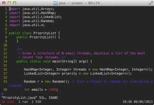 A terminal window that has screen running inside it.